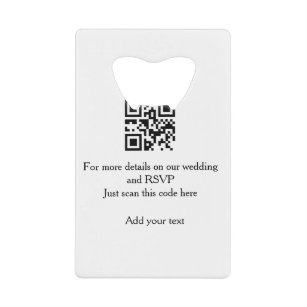 Wedding website rsvp q r code add name text thr credit card bottle opener