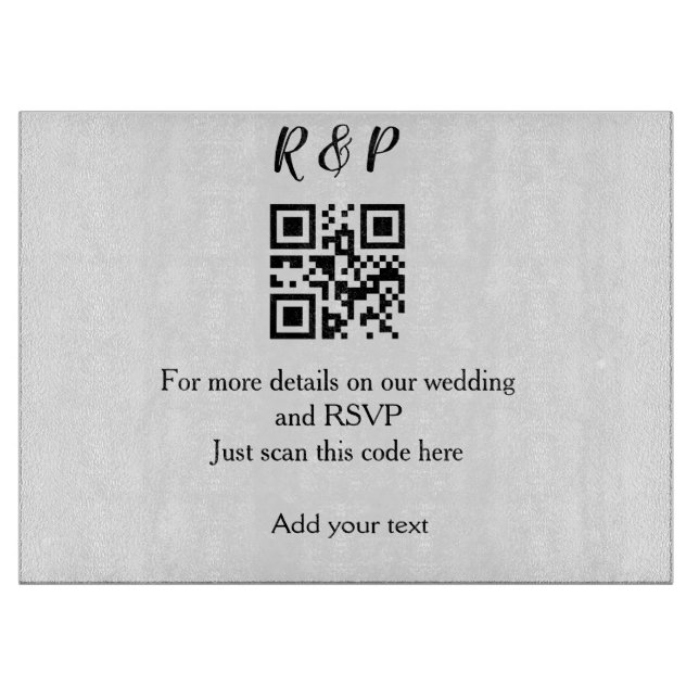 Wedding website rsvp q r code add name text thr cutting board (Front)