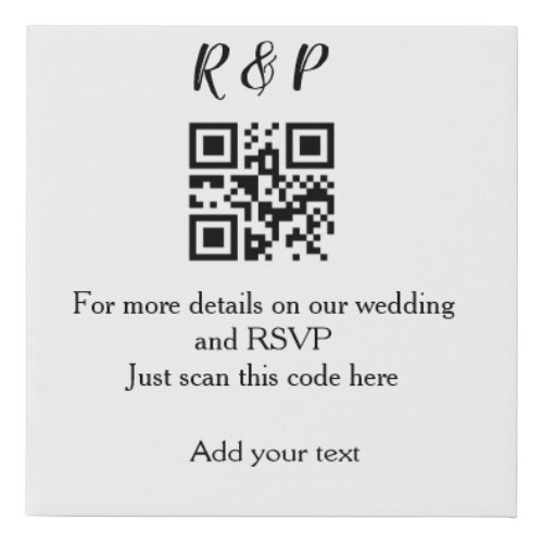 Wedding website rsvp q r code add name text thr faux canvas print