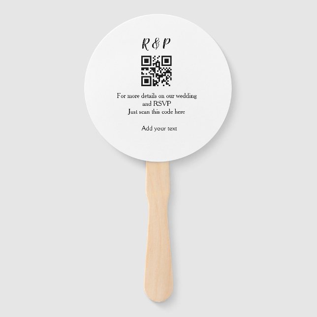 Wedding website rsvp q r code add name text thr hand fan (Front)