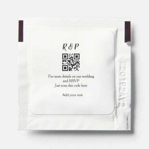 Wedding website rsvp q r code add name text thr hand sanitizer packet