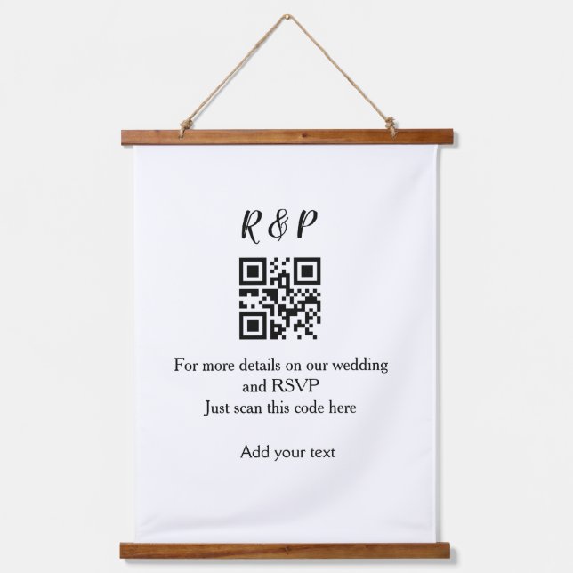 Wedding website rsvp q r code add name text thr hanging tapestry (Front)