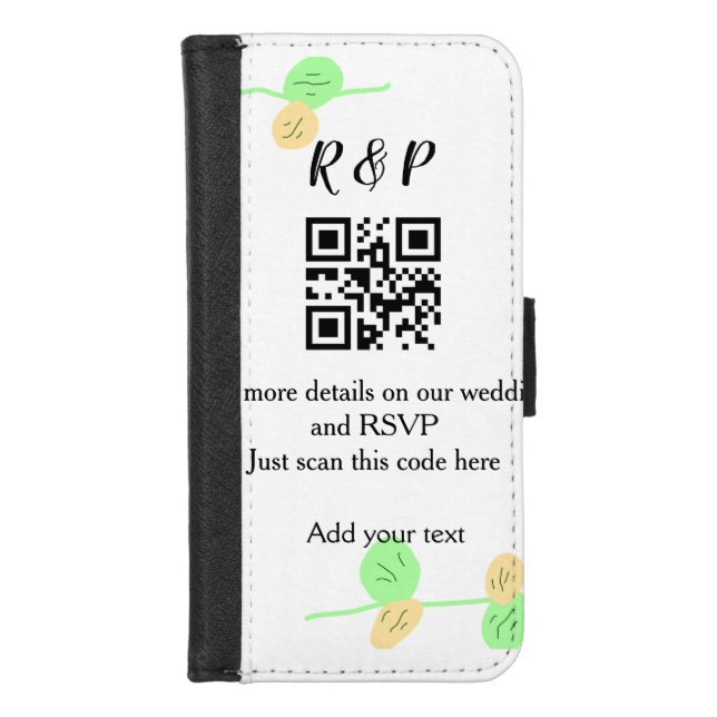 Wedding website rsvp q r code add name text thr iPhone wallet case (Front)