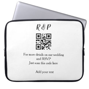 Wedding website rsvp q r code add name text thr laptop sleeve