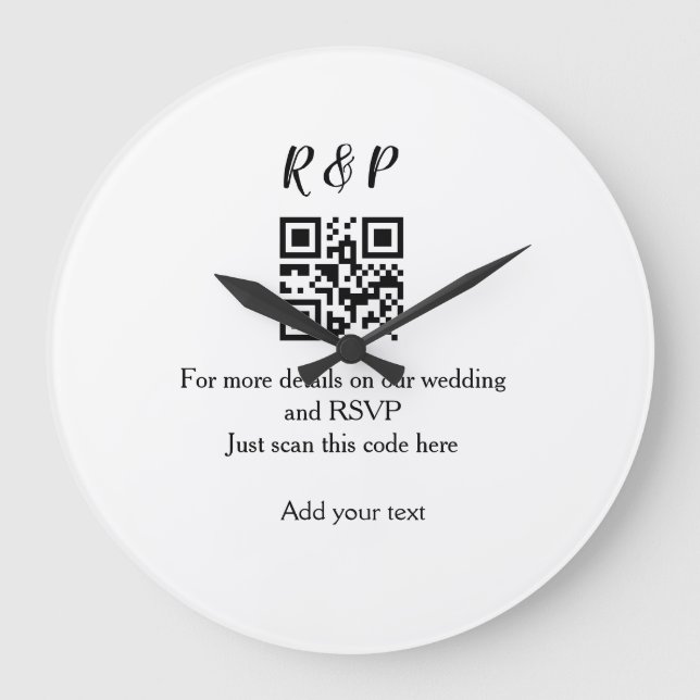 Wedding website rsvp q r code add name text thr large clock (Front)