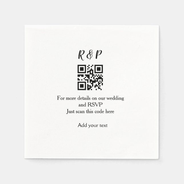 Wedding website rsvp q r code add name text thr napkins (Front)