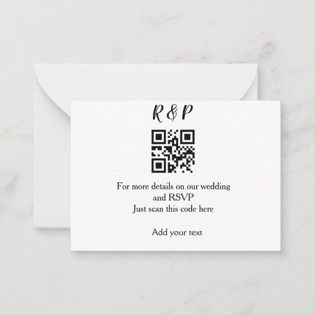 Wedding website rsvp q r code add name text thr note card (Front)