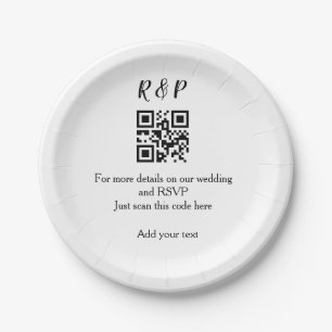 Wedding website rsvp q r code add name text thr paper plates
