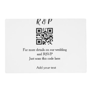 Wedding website rsvp q r code add name text thr placemat