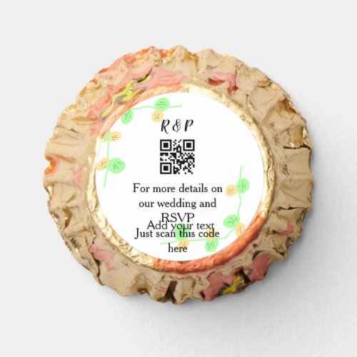 Wedding website rsvp q r code add name text thr reeses peanut butter cups