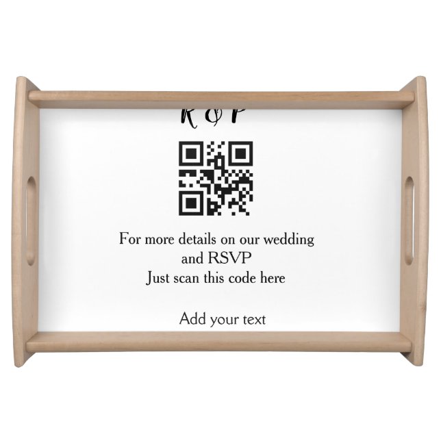 Wedding website rsvp q r code add name text thr serving tray (Front)