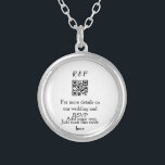 Wedding website rsvp q r code add name text thr silver plated necklace<br><div class="desc">Designed for baby shower</div>