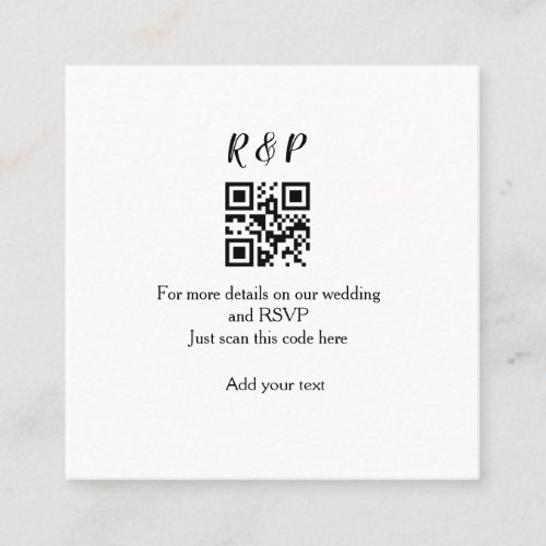 Wedding website rsvp q r code add name text thr square business card