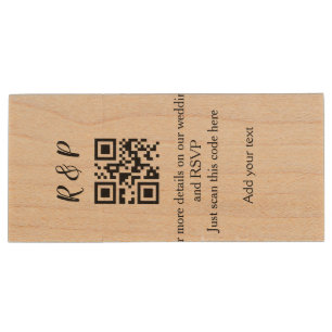 Wedding website rsvp q r code add name text thr wood flash drive