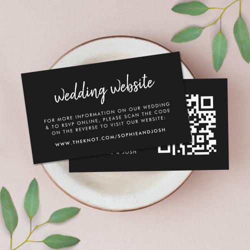 Wedding Website  RSVP QR Code Modern Black Enclosure Card