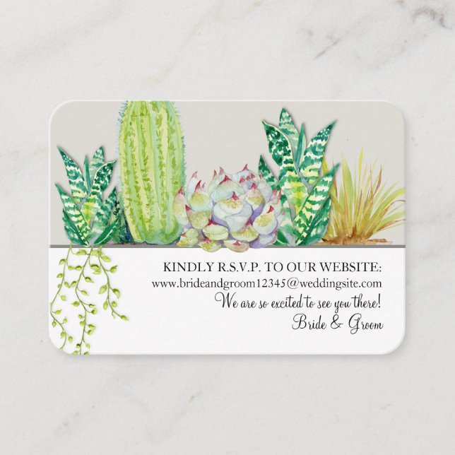 Wedding Website RSVP Rustic Western Desert Cactus Business Card (Front)