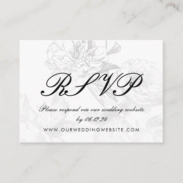 Wedding Website RSVP Simple Floral Silver Black Enclosure Card (Front)