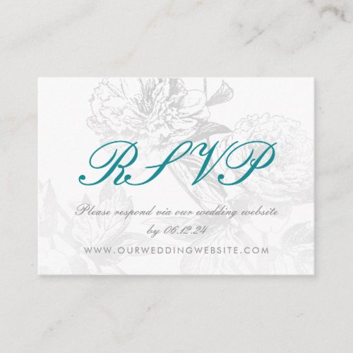 Wedding Website RSVP Simple Floral Silver Teal Enclosure Card