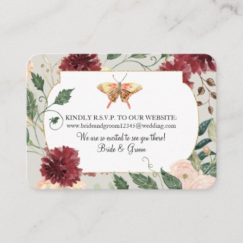 Wedding Website RSVP Watercolor Autumn Floral Gray Business Card