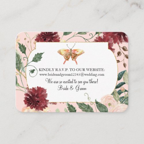 Wedding Website RSVP Watercolor Autumn Floral Pink Business Card