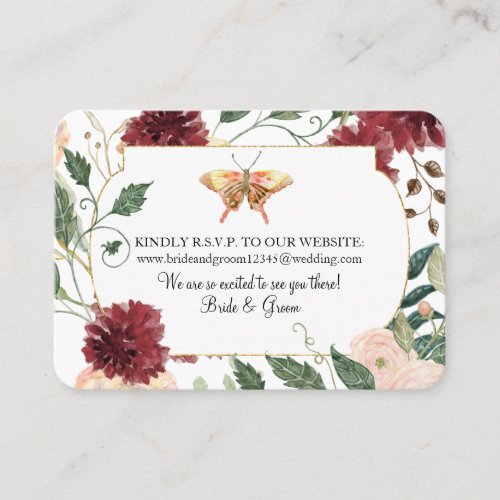 Wedding Website RSVP Watercolor Fall Floral Gray Business Card