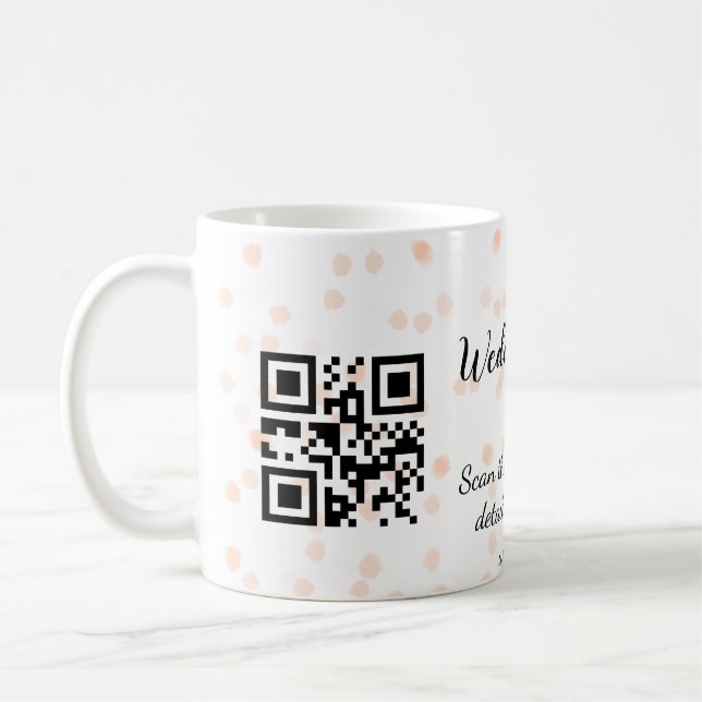 Wedding website scan QR code for details orange so Coffee Mug (Left)