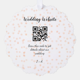 Wedding website scan QR code for details orange so Ornament Card