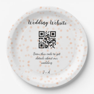 Wedding website scan QR code for details orange so Paper Plates