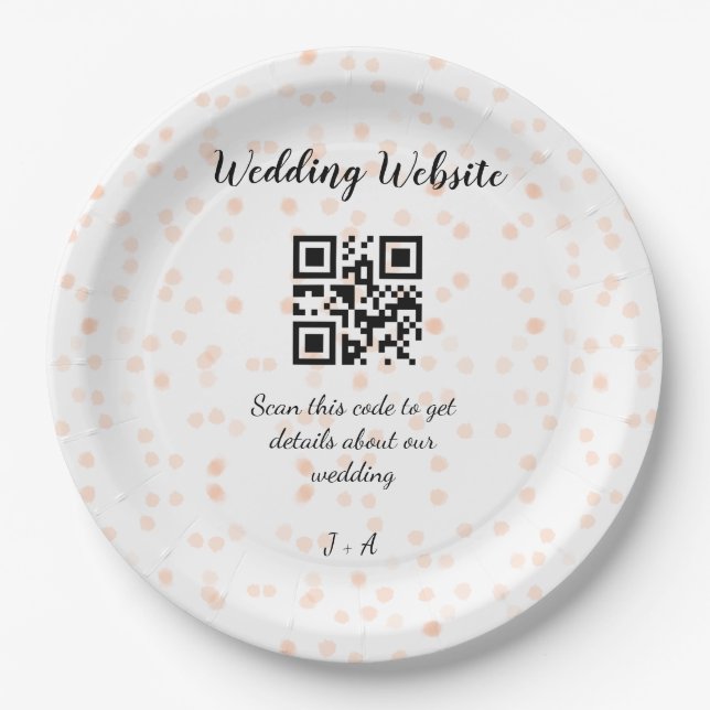 Wedding website scan QR code for details orange so Paper Plates (Front)
