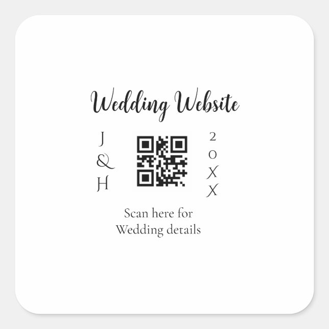 WEDDING WEBSITE SCAN QR COUPLE NAME YEAR SIMPLE MI SQUARE STICKER (Front)