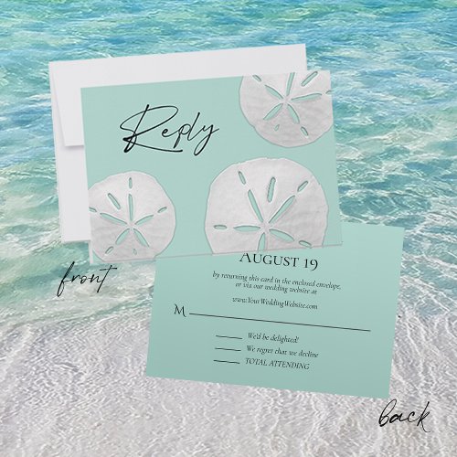 Wedding Website Sea Glass Sand Dollars Beach RSVP Card