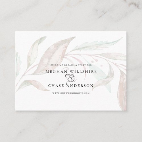 WEDDING WEBSITE  Sheer Watercolor Wispy Foliage Business Card