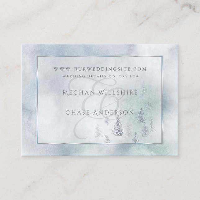 Wedding Website | Silver Blue Winter Wonderland Enclosure Card (Front)