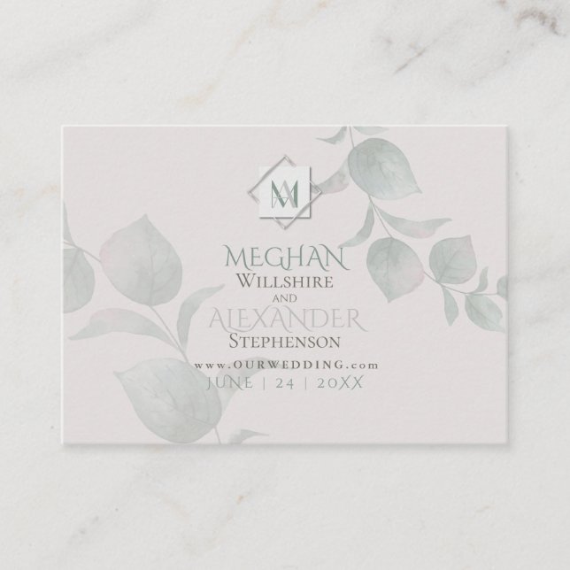 Wedding Website  | Silver Sage  Eucalyptus Business Card (Front)