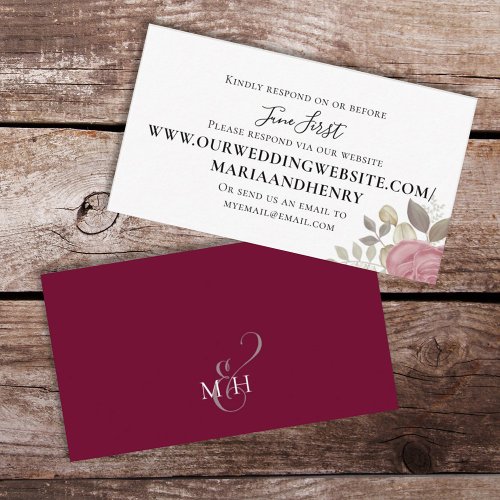 Wedding Website Simple Burgundy Floral Foliage Enclosure Card