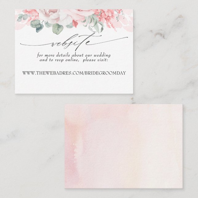 Wedding Website Soft Pink Flowers Business Card (Front/Back)