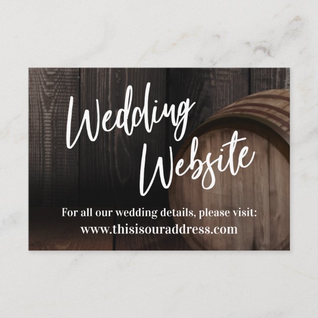 Wedding Website Typography Wood Barrel Enclosure Card (Front)