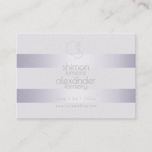Wedding Website   Violet Shimmer Stripes Monogram Business Card