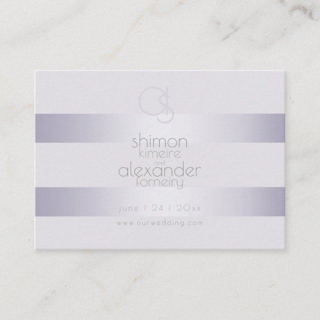 Wedding Website  | Violet Shimmer Stripes Monogram Business Card (Front)