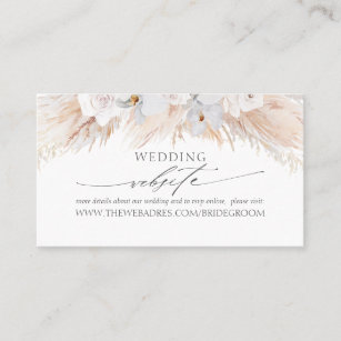 Wedding Website White Tropical Flowers & Pampas Business Card