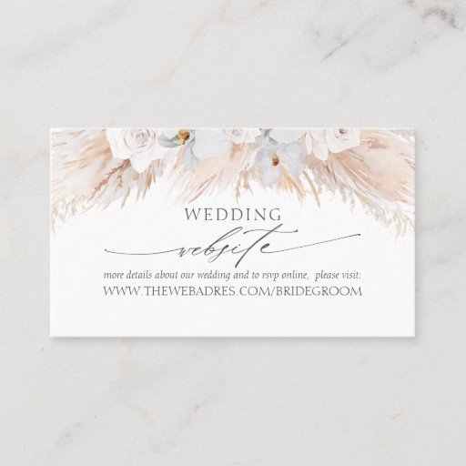 Customizable Wedding Website White Tropical Flowers &amp; Pampas Business Card