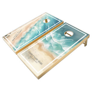 Wedding Wed Monogram Ocean beach We do Cornhole Set