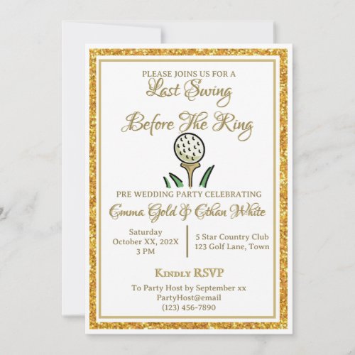 Wedding Weekend Activity Golf Gold Glitter Photo Invitation