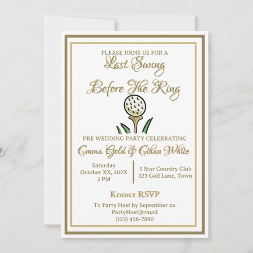 Wedding Weekend Activity Golf Invite Gold  White