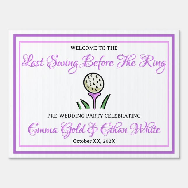 Wedding Weekend Activity Golf Party Lavender Sign (Front)