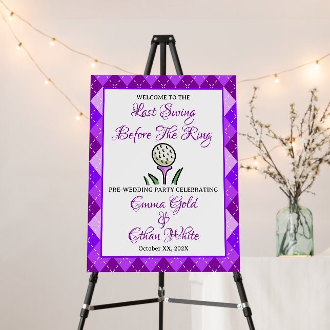 Wedding Weekend Activity Golf Party Purple Argyle Foam Board (In Situ (Stand))