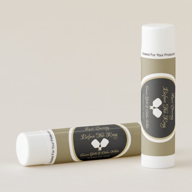 Wedding Weekend Activity Pickleball Gold & White Lip Balm (Front)