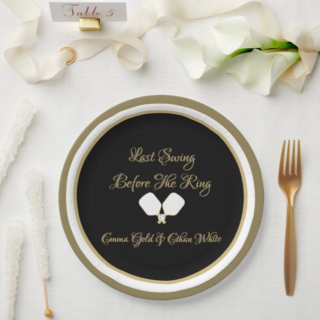 Wedding Weekend Activity Pickleball Gold & White Paper Plates (Wedding)