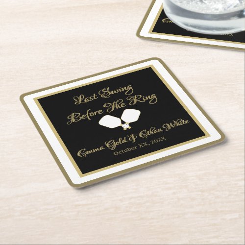 Wedding Weekend Activity Pickleball Gold  White Square Paper Coaster