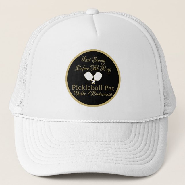 Wedding Weekend Activity Pickleball Gold & White Trucker Hat (Front)